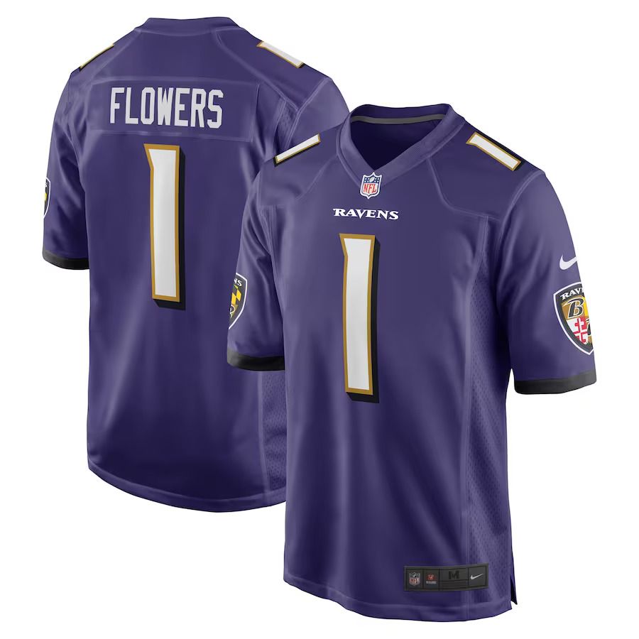 Men Baltimore Ravens 1 Zay Flowers Nike Purple 2023 NFL Draft First Round Pick Game Jersey